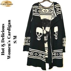 Hot & Delicious, Cardigan, Women’s Sm/M, Black/Cream, EUC, PrairieposherCA